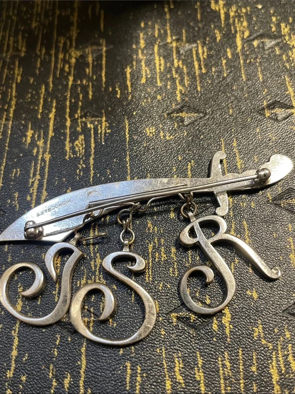Monogram Letter J S R Silver-Tone Brooch Pin